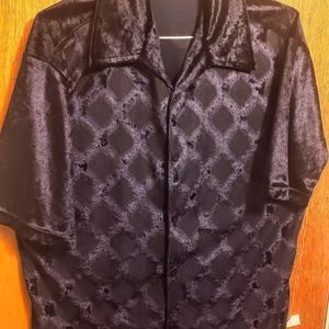 80's vintage BC Ethic blue velvety bowling shirt